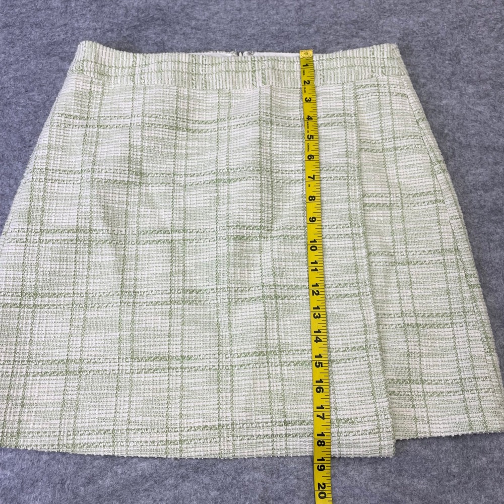 NEW LOFT Outlet Green White Plaid Tweed Mini Skirt Size 8 Boucle Wrap Style - Picture 12 of 12